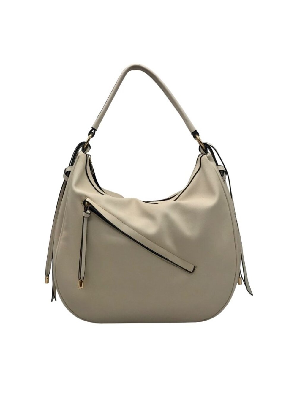Cream Faux Leather Tassel Design Slouchy Tote Bag